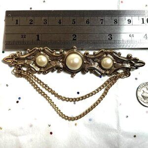 Huge Vintage Gold Faux Pearl Chains Victorian Inspired 1928 Brand Brooch Pin